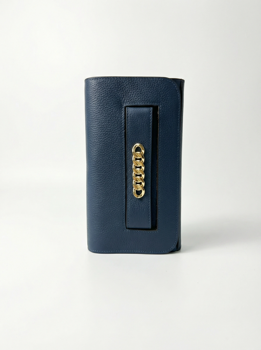 Long grained leather shoulder bag with chain detail
