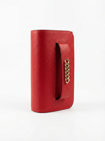 Long grained leather shoulder bag with chain detail