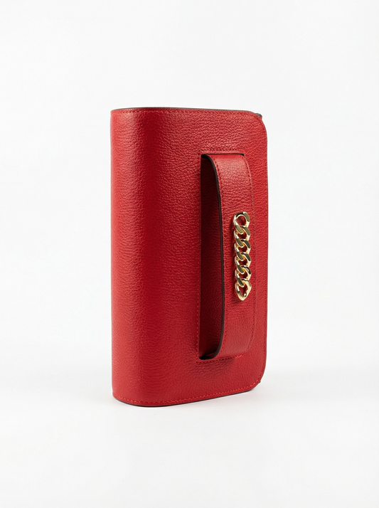 Long grained leather shoulder bag with chain detail