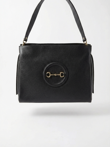 Borsa a spalla in pelle con morsetto a cavallo retrò dark color