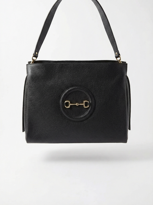 Dark-colored retro horsebit leather shoulder bag