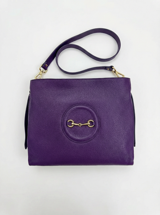 Dark-colored retro horsebit leather shoulder bag