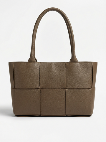 Luxury lightweight dark color genuine braided leather tote handbag