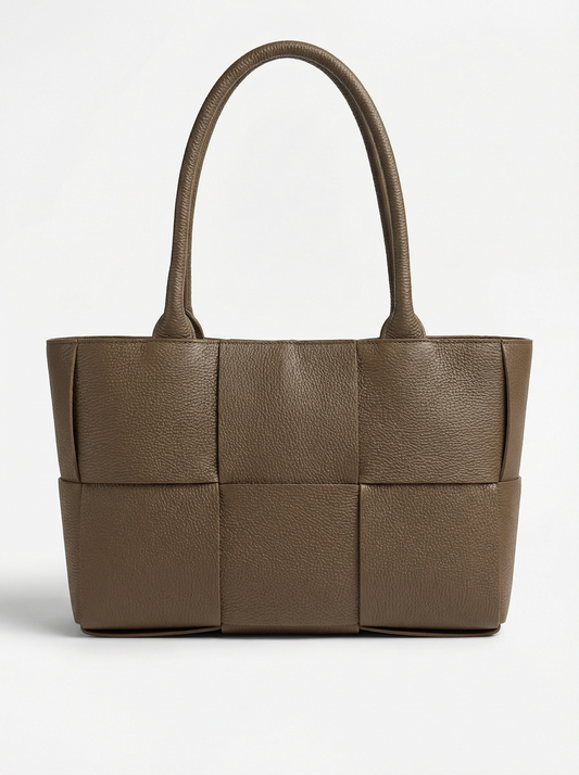 Luxury lightweight dark color genuine braided leather tote handbag