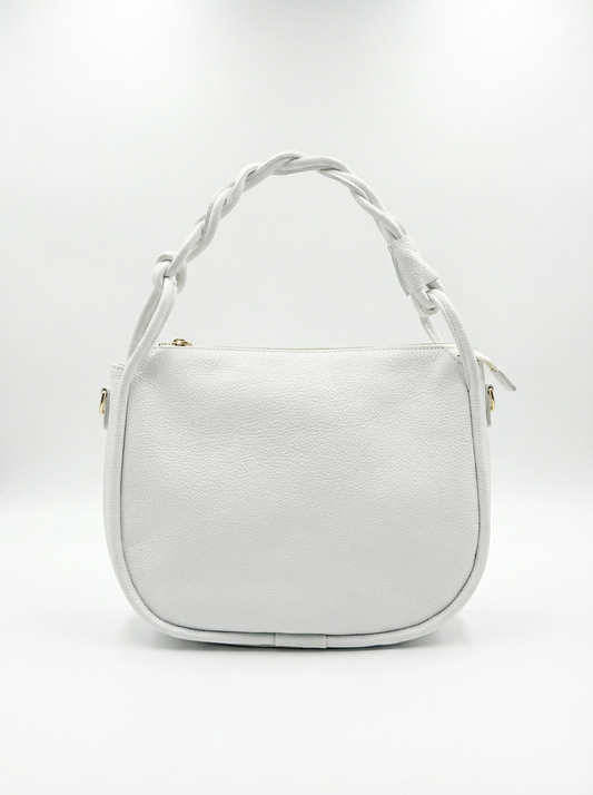 Half-moon shoulder bag with braided strap | Casual design with elegant light-colored details