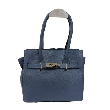 Genuine Leather Handbag with Padlock Closure