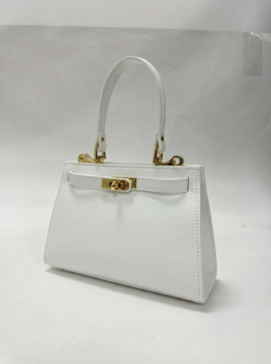 Classic leather handbag | Iconic design with light-colored metal buckle